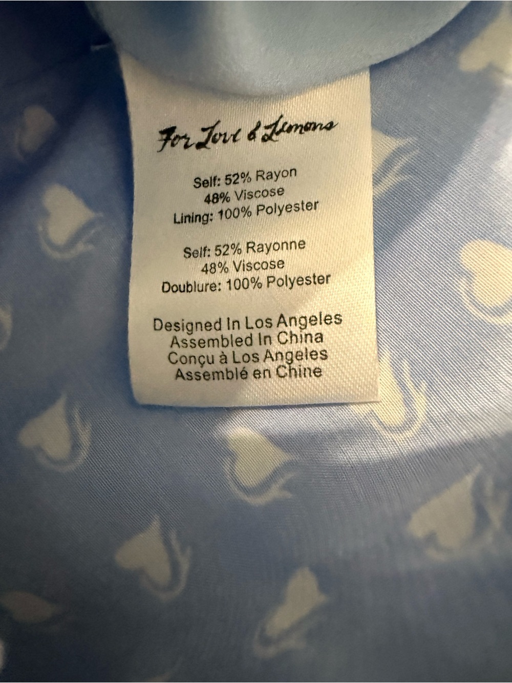 For Love & Lemons Sweetheart Mini Dress Light Blue Heart Print Size XS - Picture 8 of 8